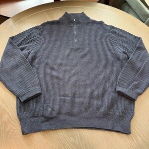 Loro Piana 100% Cashmere Half-Zip Ribbed Sweater Men’s Navy Made in Italy Est XL